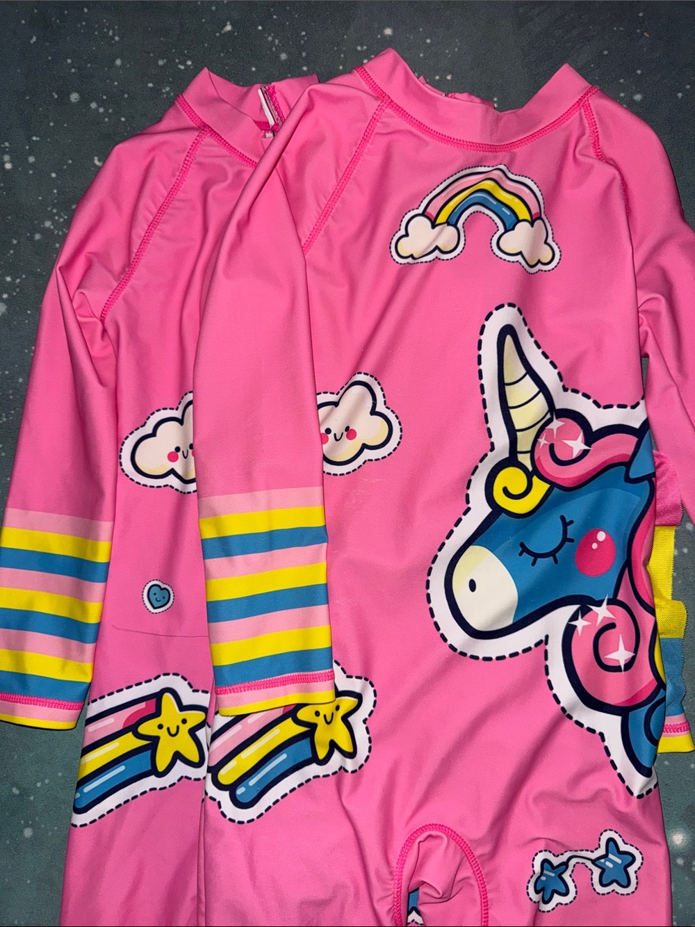 Girls Pink Unicorn Rainbow Rash Guard Swimsuit lot of 2 size 5 6